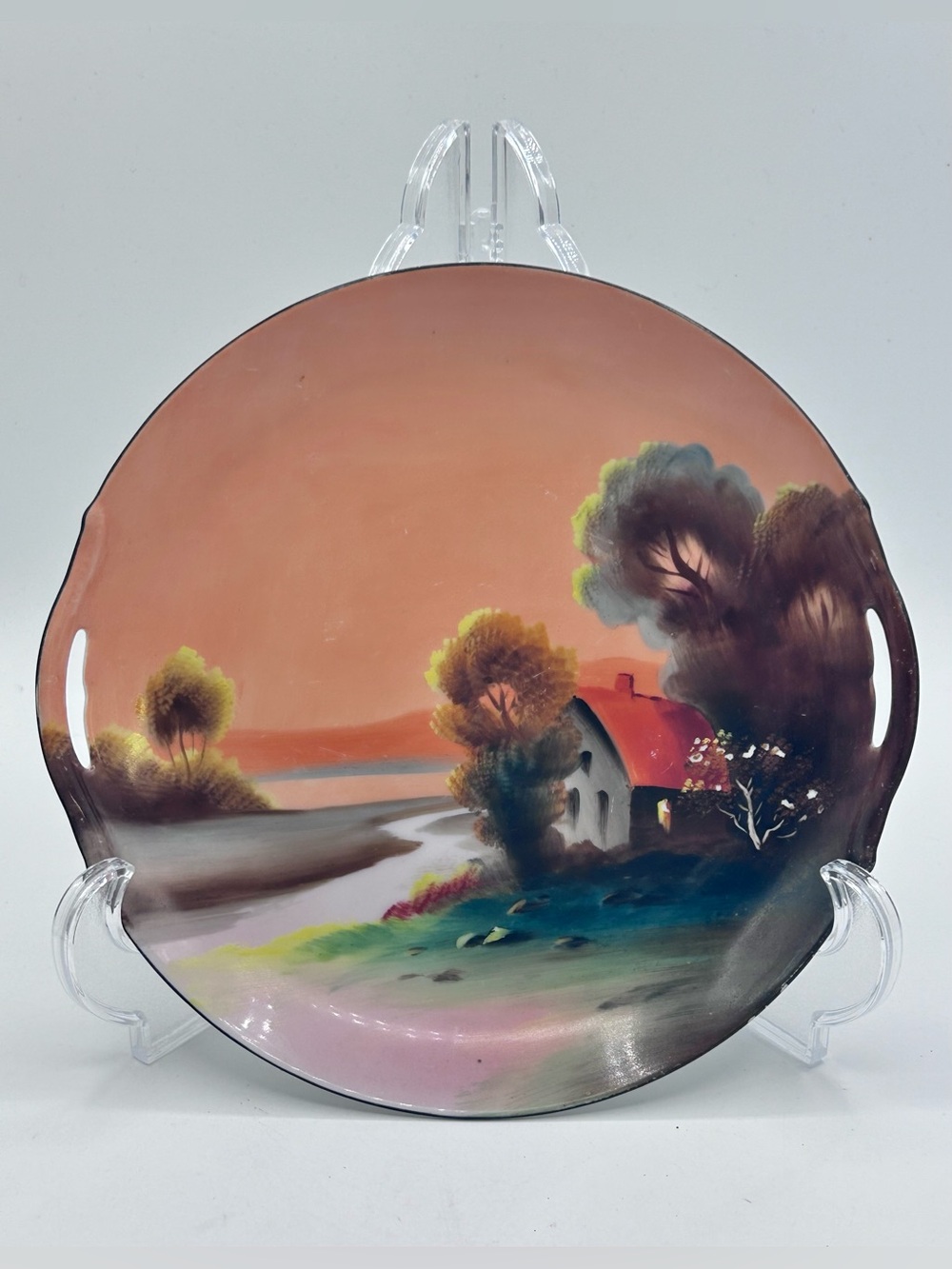 Vintage Noritake Plate House On Stream Hand Painted Handles Made in Japan 9.75"